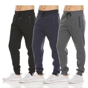 PURE CHAMP Mens 3 Pack Fleece Active Athletic Workout Jogger Sweatpants for Men